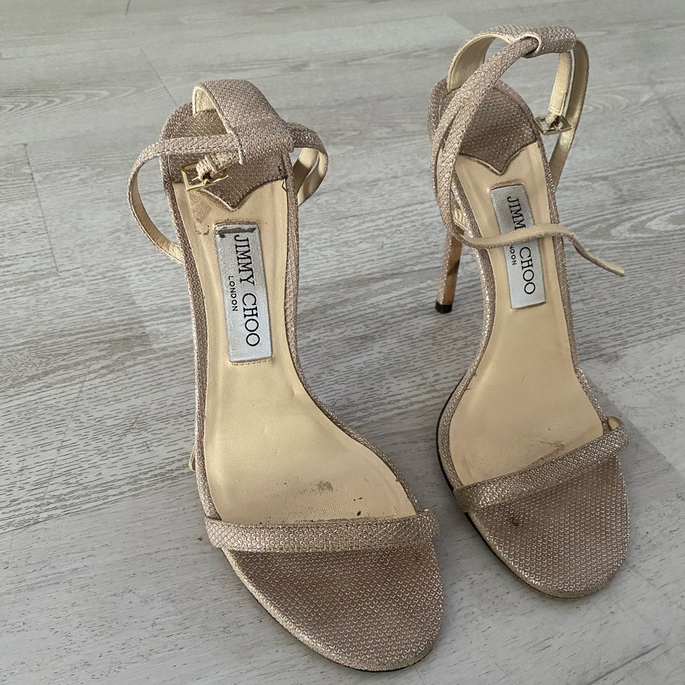 Jimmy Choo rose/silver heels